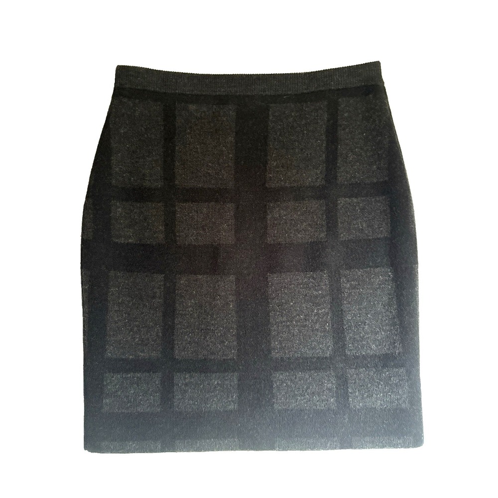 Eileen Fisher Felted Merino Wool Plaid Skirt XS‎ Black Gray Elastic Waist 19.5"L - Picture 9 of 11